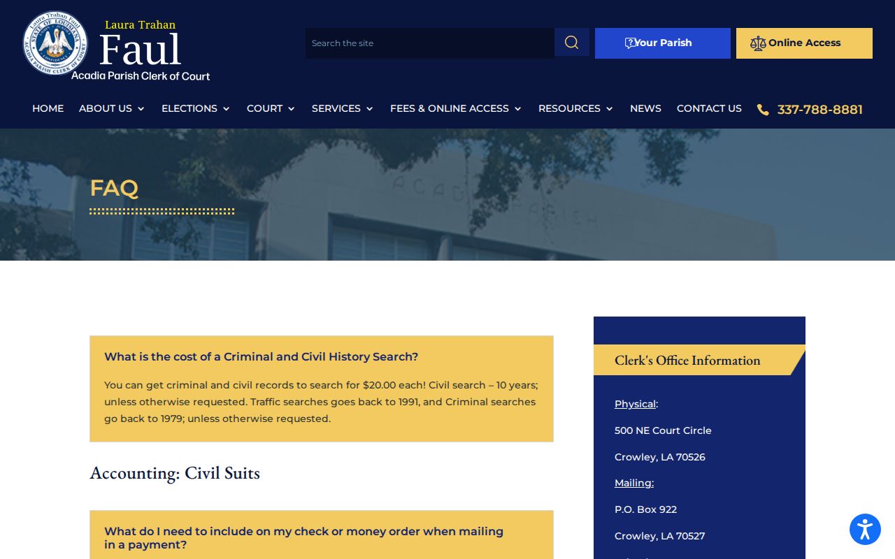 Acadia Parish court disposition and release record access guidance