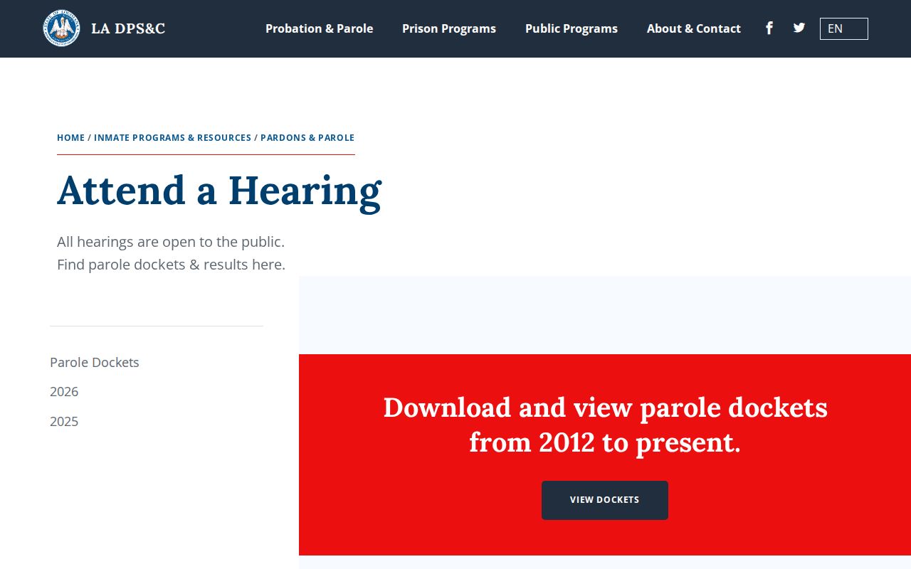 Acadia Parish parole docket and post-release decision access