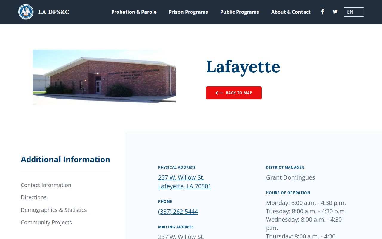 Lafayette probation and parole office serving Acadia Parish release supervision
