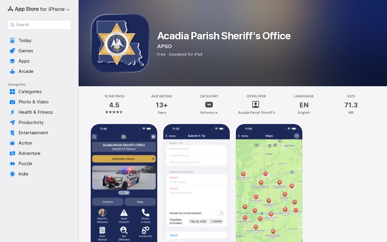 Acadia Parish Sheriff's Office app for secondary inmate information